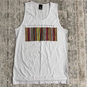 Upper Playground White Tank Top with Colorful vinyl records
